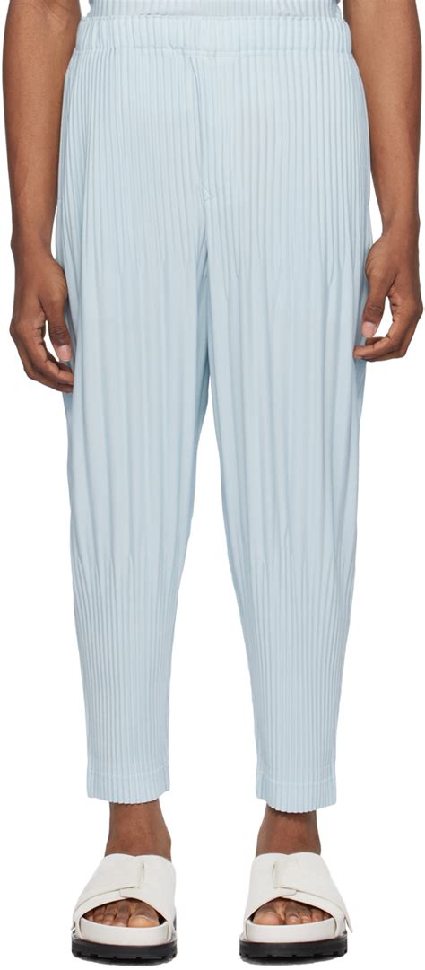 Homme Pliss Issey Miyake Blue Color Pleats Trousers Ssense