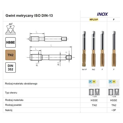 GWINTOWNIK M16 NGMM 3 P DIN 352 6HX HSSE TIN INOX FANAR A2 235831