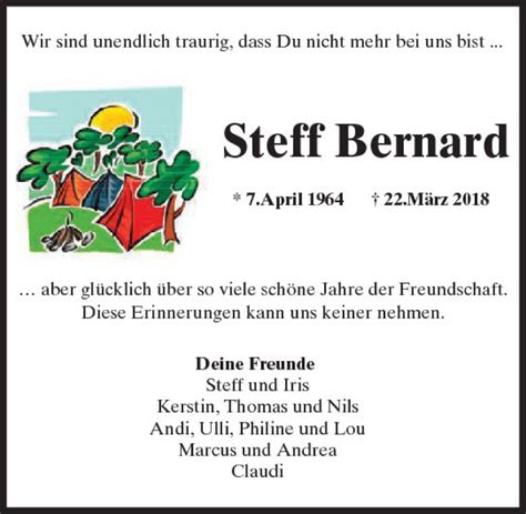 Traueranzeigen Von Steff Bernard Vrm Trauer De