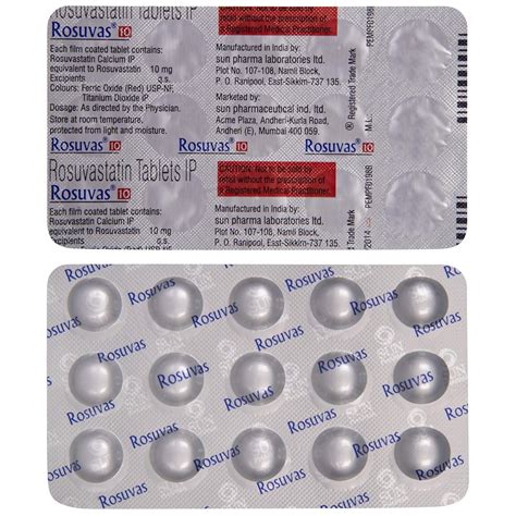 Rosuvas 10 Strip Of 15 Tablets Amazon In Health Personal Care