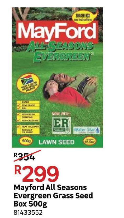 Mayford All Seasons Evergreen Grass Seed Box 81433552 500g Offer At Leroy Merlin