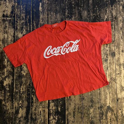 Coca Cola Women S Red And White Crop Top Depop