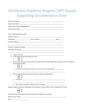 Fillable Online Satisfactory Academic Progress SAP Appeal Supporting