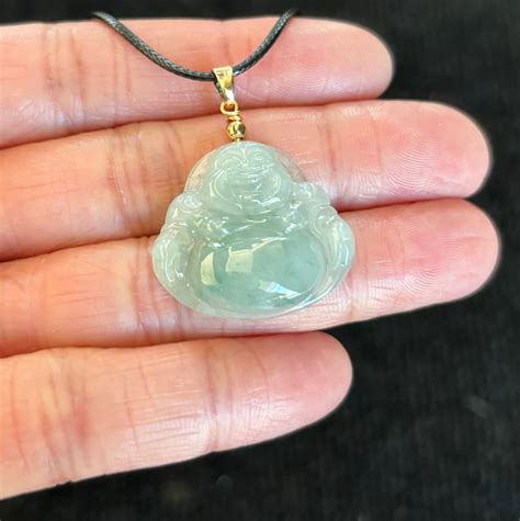 Icy Floating Green Laughing Buddha Jadeite Jade Pendant 100 Untreated