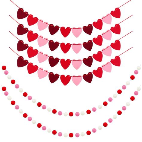 6 Pack Valentines Day Garland Set 60 Balls Felt Garland And 40 Pieces