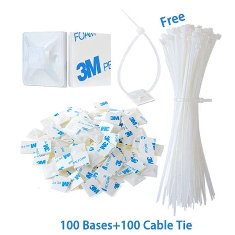 100 Pcs Cable Tie Bases Mount With 100 Pcs Cable Tie Bases 3m Glue Wire Removable Self Adhesive