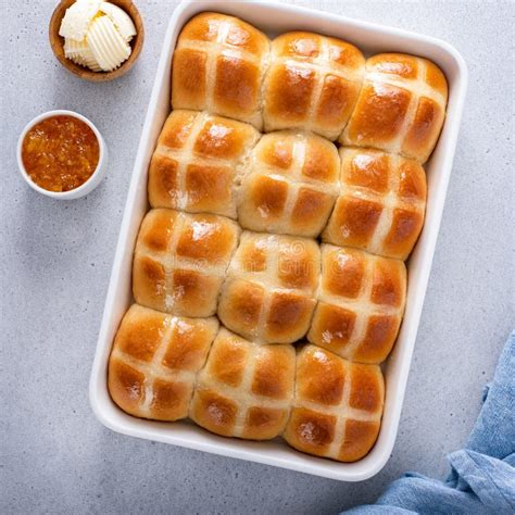 Traditional Hot Cross Buns Freshly Baked For Easter Brunch Stock Image Image Of View Cake