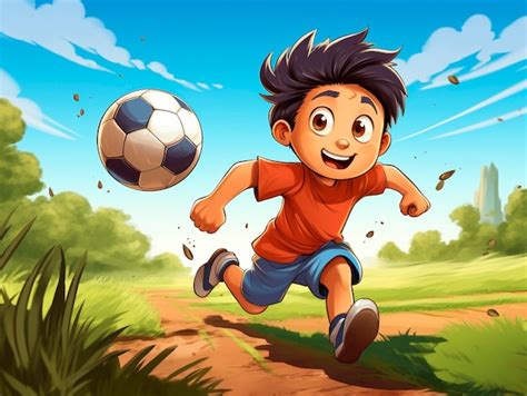 Des enfants jouant au football en dessin animé Photo Gratuite