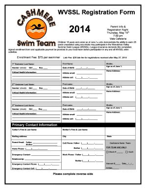 Fillable Online Wvssl ABC Swim Team Registration Form Wvssl Fax Email