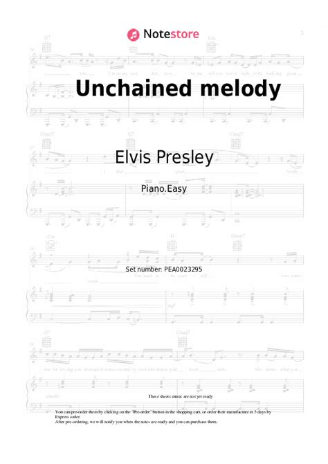 Unchained Melody Piano Sheet Music Easy Elvis Presley In Note Store