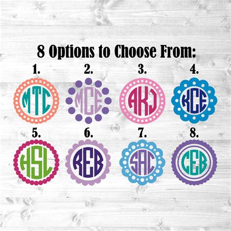 Circle Monogram Decal Border Monogram Sticker Scallop Border Decal Circle Initials Sticker ...