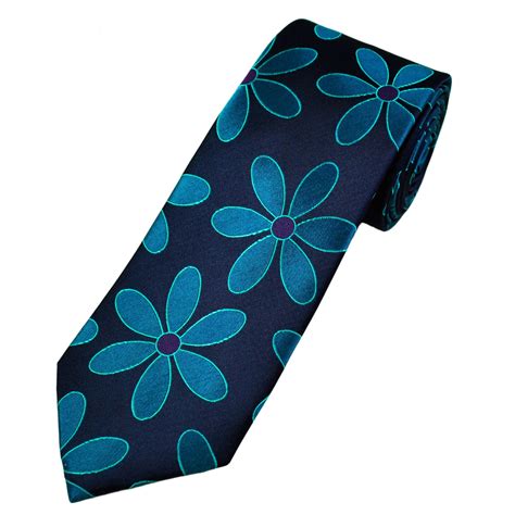 Tresanti Celeste Navy Blue Teal Purple Flower Pattern Men S Silk