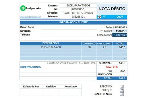 Muestra De Nota De Debito