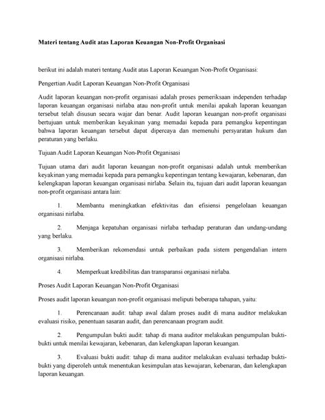 Materi Tentang Audit Atas Laporan Keuangan Non Audit Laporan Keuangan