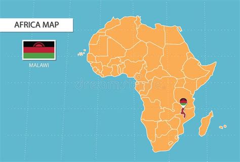 Malawi Map In Africa Icons Showing Malawi Location And Flags Stock