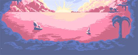 Pixelart Background Tropical Island Sunset By Sam