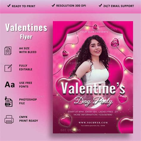 Glowing Pink Hearts Valentines Day Party Flyer Template Gec Designs