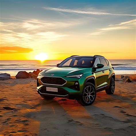 Premium AI Image | an electric suv parked on the beach in front of the ...