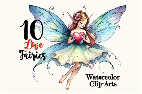 Watercolor Fairies With Hearts Cliparts Graphic By Monsoon Publishing