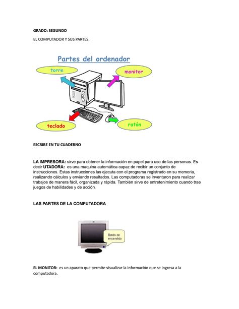 Grado Segundo El Computador Y Sus Partes Grado Segundo El Computador