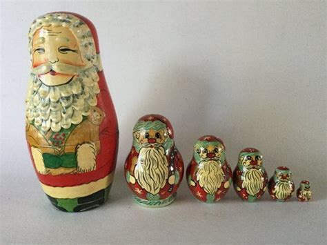 Santa Claus Matryoshka Russian Wood Nesting Dolls Hand Painted Etsy