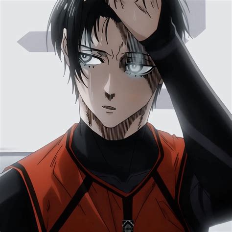 An Anime Character With Black Hair And Blue Eyes Holding His Hand Up To