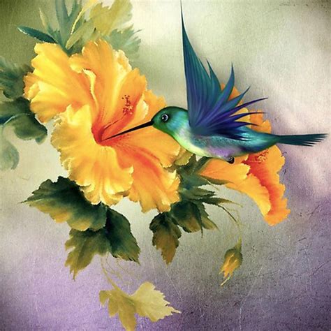 DealCrafty Hummingbird And Yellow Flower Mini Diy Paint By Numbers Kit