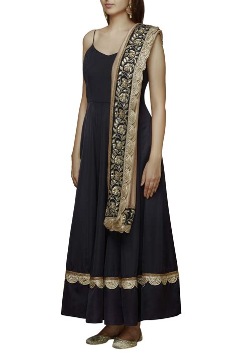 Buy Ranian Black Silk Backless Anarkali With Dupatta Online Aza Fashions