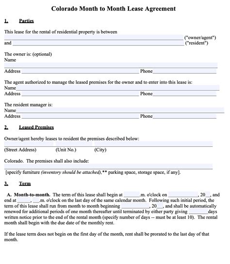 Free Colorado Rental Lease Agreement Templates Pdf Word