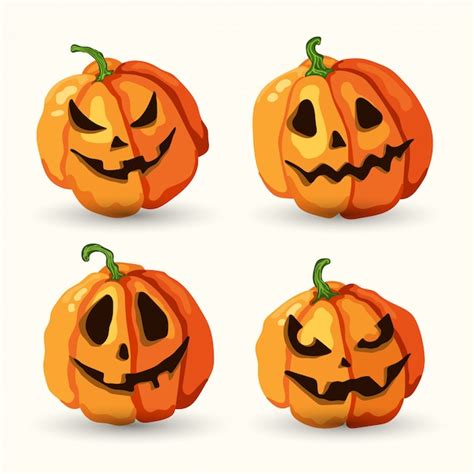 Dibujos Animados De Halloween Sonriente Conjunto De Calabazas De Cara