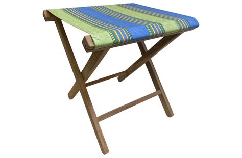 Sky Blue Lime Green Stripe Portable Folding Wooden Stools The