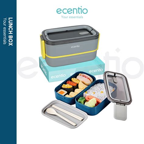 Jual Ecentio Lunch Box Kotak Makan Biru 1600ml Portabel Double Layers