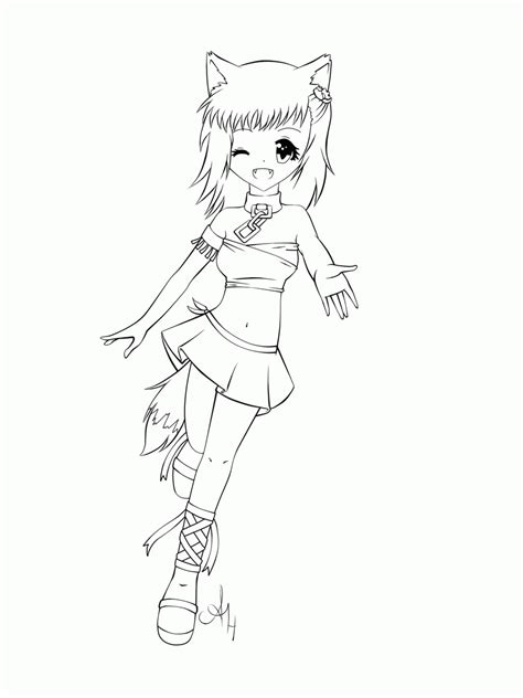 Cute Anime Fox Coloring Pages Kawai Fox Girl Lineart By Razor Sensei On Deviantart