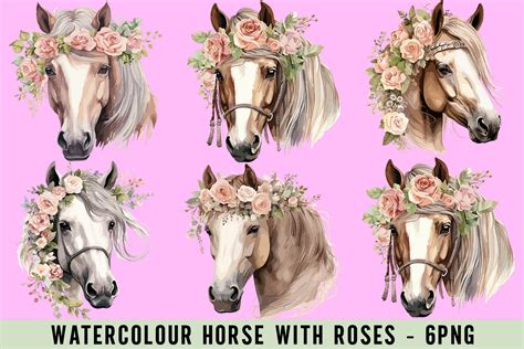 Watercolor Horse With Roses Png Files Graphic By Cool Worker · Creative