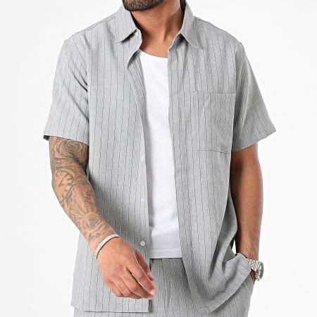 Frilivin Ensemble Chemise Manches Courtes Et Pantalon A Rayures Gris