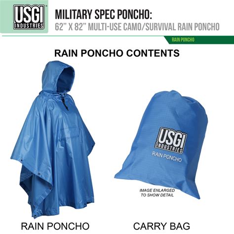 Usgi Industries Military Style Multi Use Rip Stop Rain Poncho Arctic