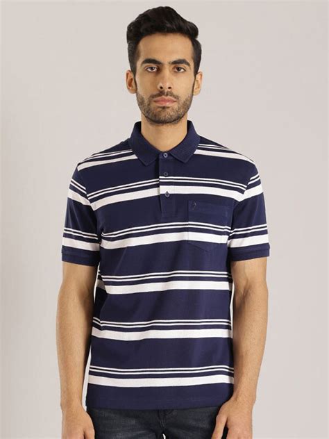 Buy Indian Terrain Striped Polo Collar Pure Cotton Slim Fit T Shirt