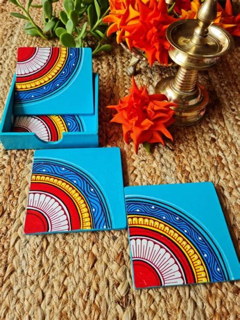 Hand Painted Coaster Set Inspired By Pattachitra Art Form Vh