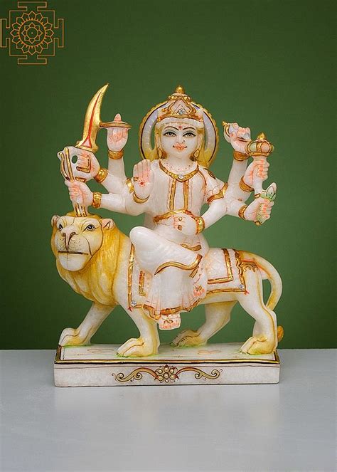 Goddess Durga Mata Sitting On Lion Handmade Marble Durga Maa