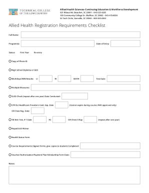 Fillable Online Allied Health Registration Requirements Checklist