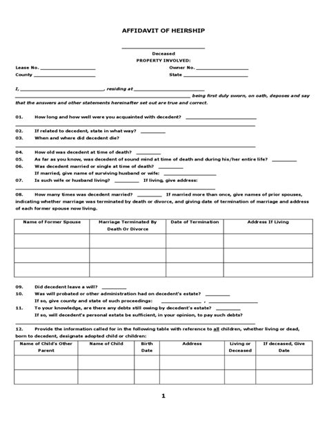 Free Legal Forms Affidavit Of Heirship 2024