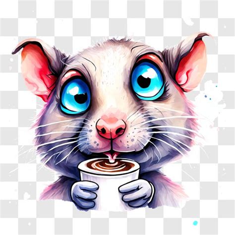 Download Cartoon Rat Drinking Coffee Pngs Online Creative Fabrica