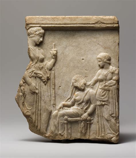 Marble Votive Relief Fragment Of Goddesses Mother Nurse And Infant