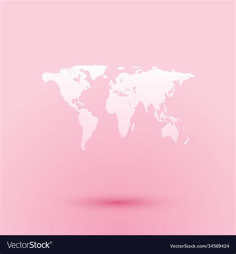 Paper Cut World Map Icon Isolated On Pink Vector Image