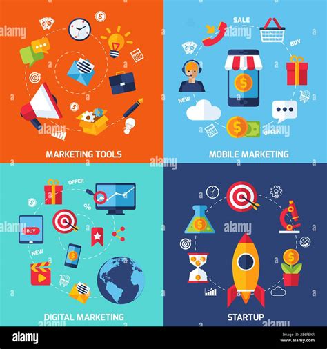 Digital Marketing Design Concept Set With Startup Flat Icons Isolated