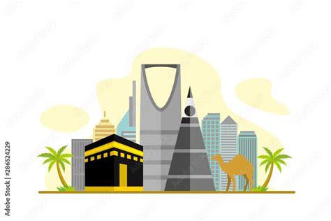 Saudi Arabia Famous Landmarks Travel Flat Concept Vector Illustration Stock Vector Adobe Stock