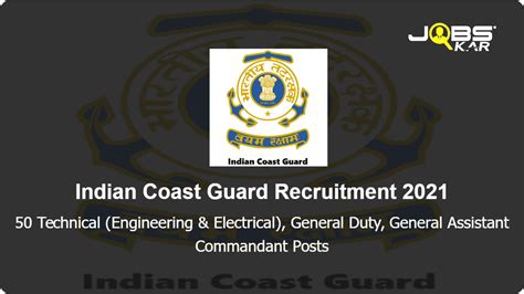 Indian Coast Guard Recruitment 2021 Apply Online For 50 Technical