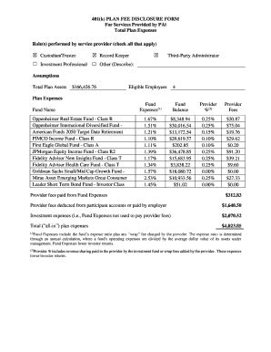 Fillable Online Plan Fee Disclosure Form For Services Provided By Pai