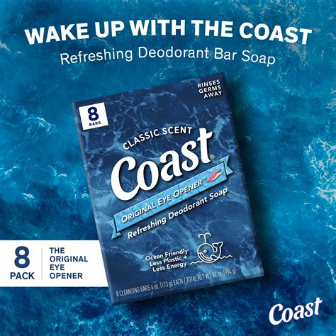 Coast Refreshing Deodorant Bar Soap For All Skin Types Classic Scent 4 Oz 8 Bars