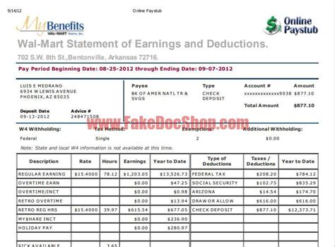 Walmart Pay Stub Template - Fakedocshop